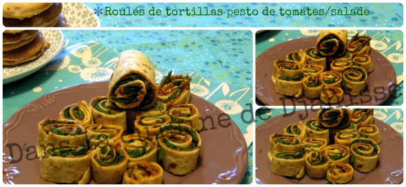 Roulés de tortillas pesto de tomates/salade
